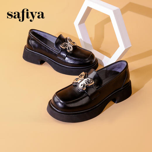 Safiya/索菲娅2023秋冬新品 甜酷蝴蝶复古圆头JK厚底粗跟乐福鞋SF33112041 商品图2