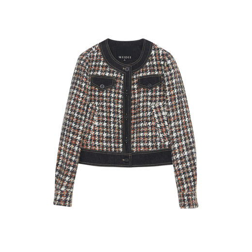 谜底小香风毛呢外套女2023冬季新品时尚拼接短款粗花呢234MW1512 商品图4