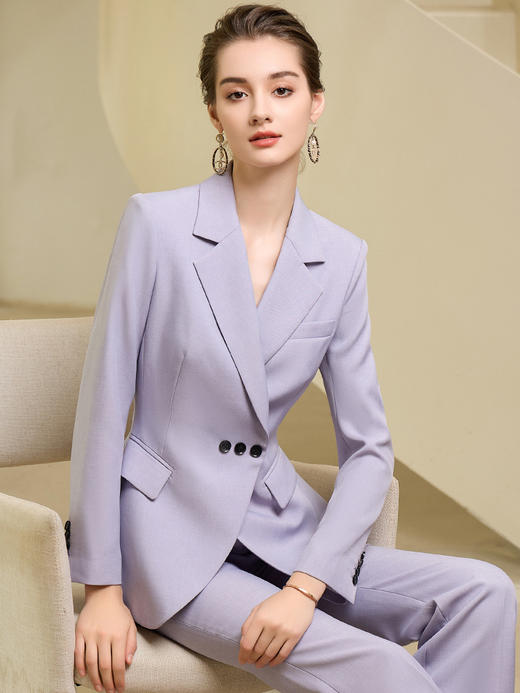 高端紫色西装微喇长裤套装主持人上镜收腰西装 商品图3