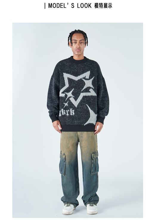 2305-GKRK 23年秋冬新品海马毛五角星撞色圆领针织毛衣 商品图1