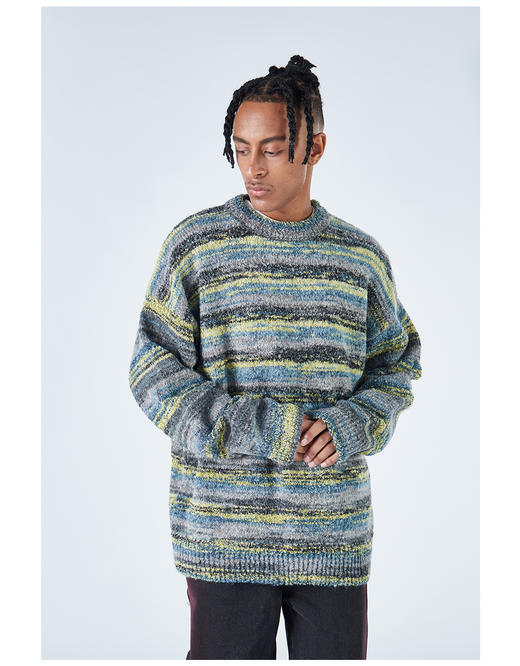 2303-GKRK 23年秋冬新品油画彩虹色渐变美式高街复古宽松圆领针织毛衣 商品图4