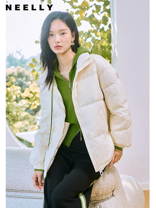 NEELLY纳俪85白鹅绒立领短款羽绒服2023冬季新款时尚休闲加厚外套N23124L03342 商品图0