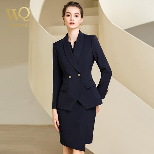 秋季新品高端藏青色西装连衣裙套装 商品图1