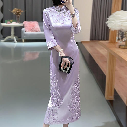 KDS-2289醋酸旗袍连衣裙改良版中式绣花旗袍裙 商品图0