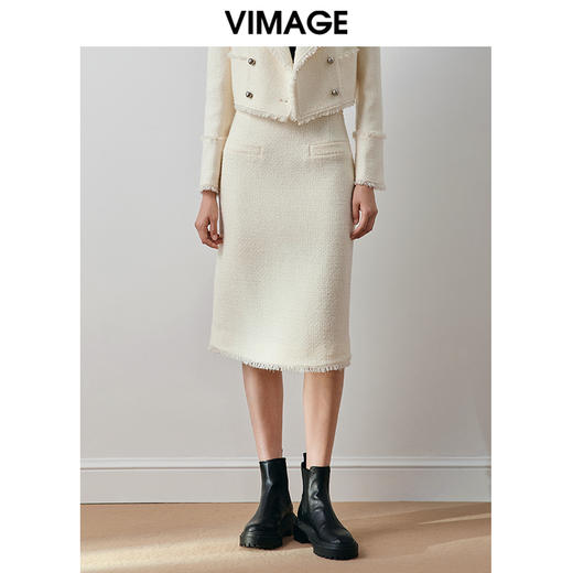 VIMAGE纬漫纪冬季新款气质高级感小香风高腰显瘦半身裙V2006620 商品图0