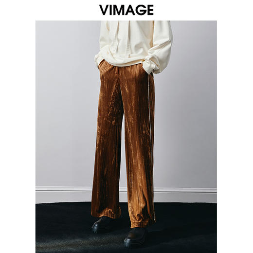 VIMAGE纬漫纪秋季新款高腰休闲简约显瘦直筒时尚百搭裤子V2005617 商品图1
