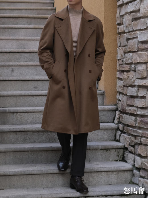 意大利羊绒羊毛驼色双排扣切斯菲尔德大衣 商品图7