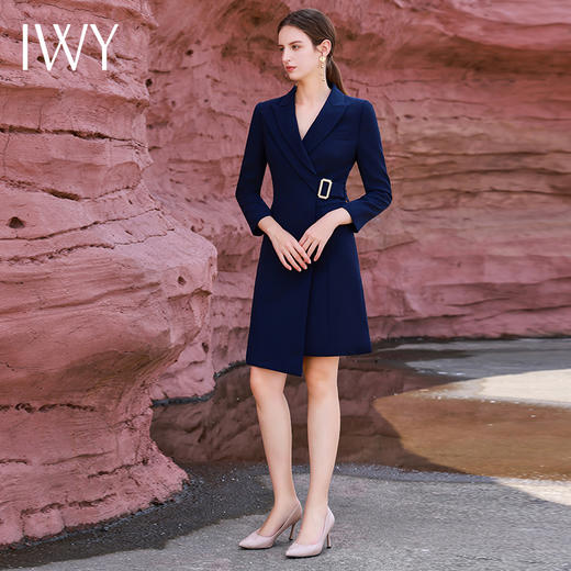 IWY/高端藏青色西装连衣裙秋季新款女士修身裙OL通勤职业装工作服Q13307 商品图2
