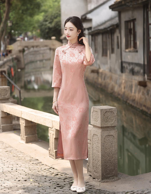 年轻款长款提花，淑女订婚服连衣裙旗袍XL-23276 商品图4