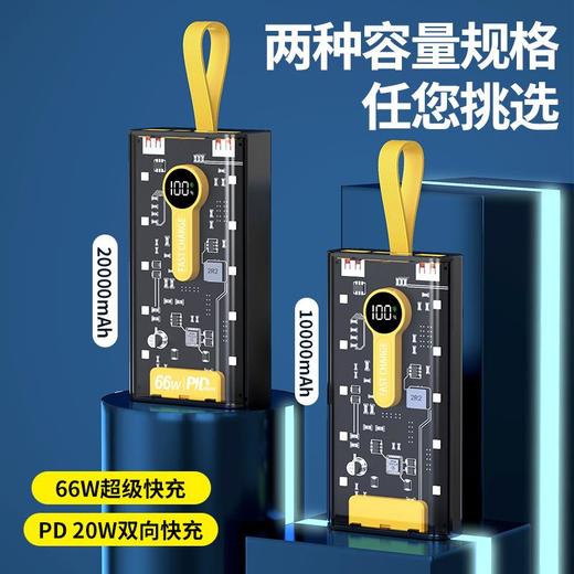 66W超级快充电宝10000mAh夜灯数显朋克风透明20000大容量移动电源 商品图2