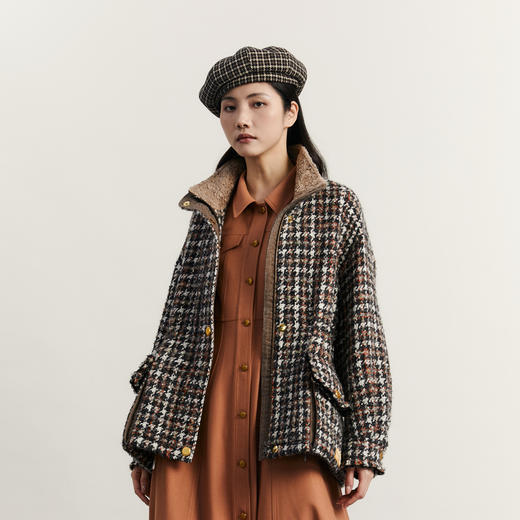 谜底粗花呢大衣女2023冬季新品复古绣花宽松中长款外套234MD1479 商品图1