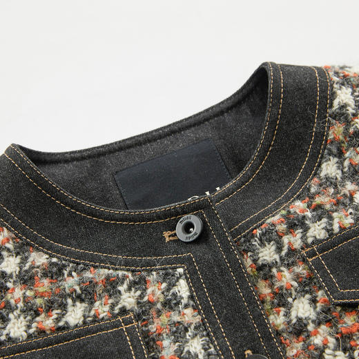 谜底小香风毛呢外套女2023冬季新品时尚拼接短款粗花呢234MW1512 商品图3