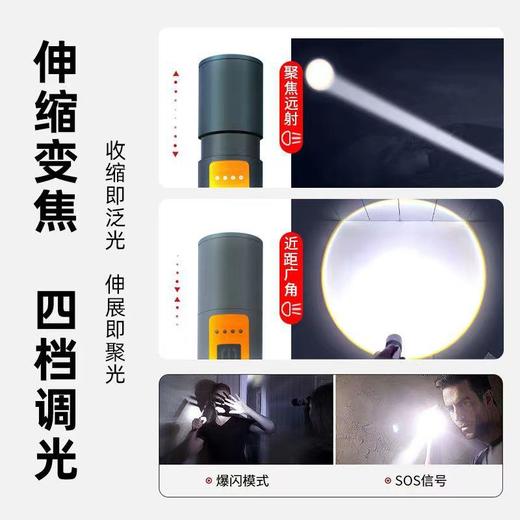 跨境强光LED手电筒type-c充电露营工作灯充电宝铝合金白激光手电 商品图2