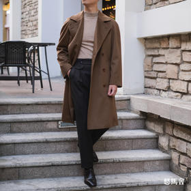 意大利羊绒羊毛驼色双排扣切斯菲尔德大衣