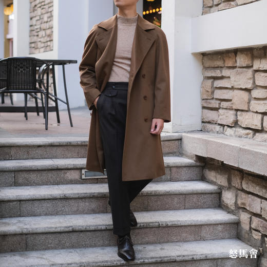 意大利羊绒羊毛驼色双排扣切斯菲尔德大衣 商品图0