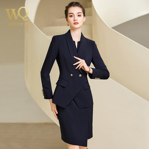 秋季新品高端藏青色西装连衣裙套装 商品图0