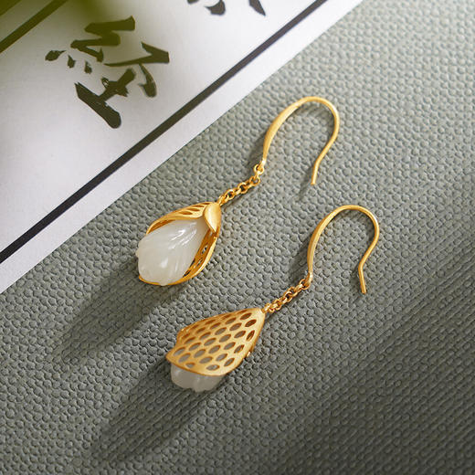 子佩集S925银【玉兰沁心】和田玉耳环【WSC7600】镀金2309 商品图4