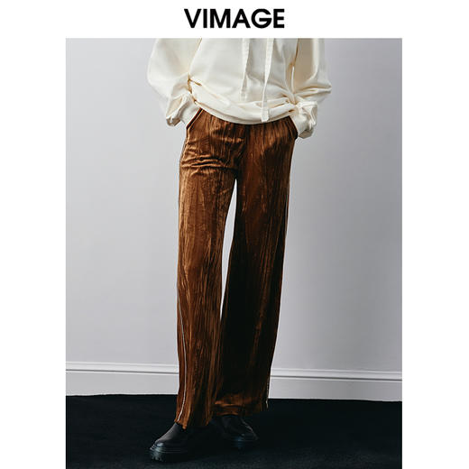 VIMAGE纬漫纪秋季新款高腰休闲简约显瘦直筒时尚百搭裤子V2005617 商品图0