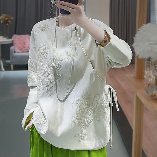 KDS中式国风刺绣上衣女2023春秋款斜襟百搭气质唐装 商品图1