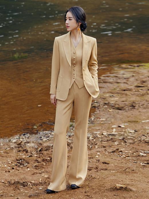 秋季新款卡其色西服微喇长裤高端时尚马甲西装国风正装 商品图2