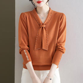 秋装新款，蝴蝶结毛衣长袖针织衫上衣时尚早秋钉珠女装打底衫CC-Q6602