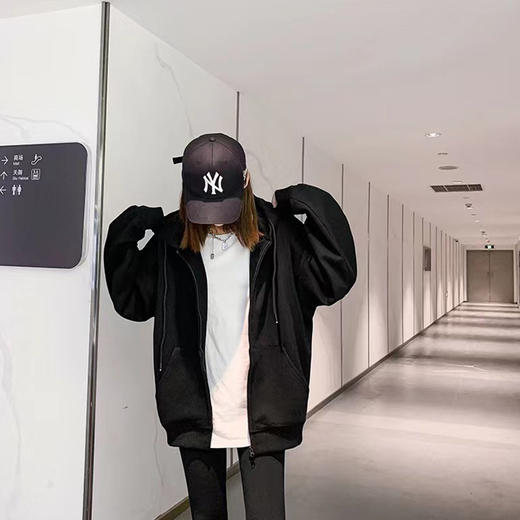 【ins潮时尚拉链设计！加绒保暖】卫衣春秋连帽开衫百搭女大码学生休闲宽松显瘦ins潮拉链加绒外套 商品图3
