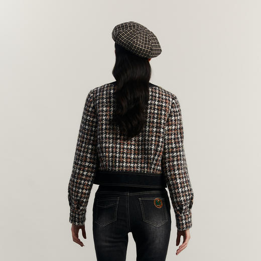 谜底小香风毛呢外套女2023冬季新品时尚拼接短款粗花呢234MW1512 商品图2