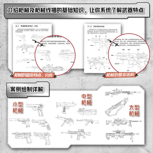 武器线描手绘教程 现代枪械篇 现代枪械线稿描摹本手枪步枪机关枪现代武器男孩儿童图画线描手绘教程描线本控笔铅笔画画素材 商品图2