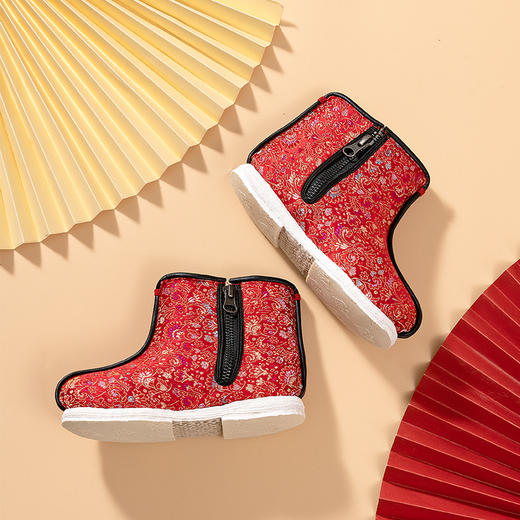 内联升手工棉鞋千层底织锦拉锁棉靴（鞋）5296C 商品图4