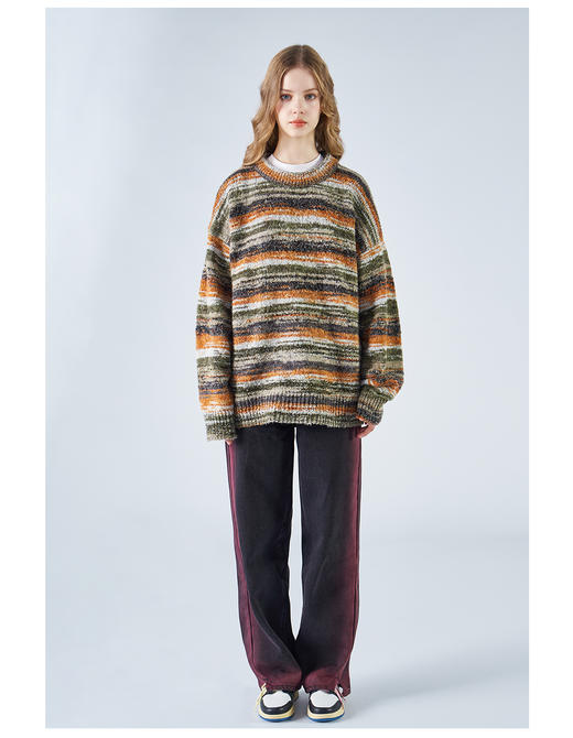 2303-GKRK 23年秋冬新品油画彩虹色渐变美式高街复古宽松圆领针织毛衣 商品图8