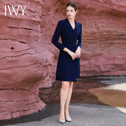 IWY/高端藏青色西装连衣裙秋季新款女士修身裙OL通勤职业装工作服Q13307 商品图4