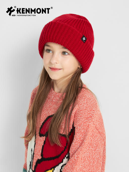 *【卡蒙】儿童双层护额保暖绵羊毛多巴胺毛线帽宽松套头针织帽6-9岁新KM-4430 商品图7