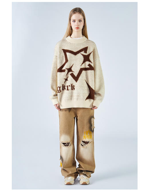 2305-GKRK 23年秋冬新品海马毛五角星撞色圆领针织毛衣 商品图8