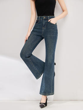 时尚百搭，高弹力休闲女人高腰高弹力遮肉提臀牛仔喇叭裤WLZD-2321412