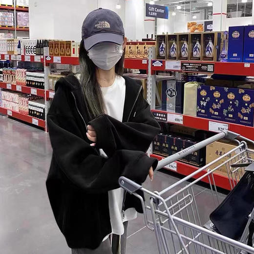 【ins潮时尚拉链设计！加绒保暖】卫衣春秋连帽开衫百搭女大码学生休闲宽松显瘦ins潮拉链加绒外套 商品图2