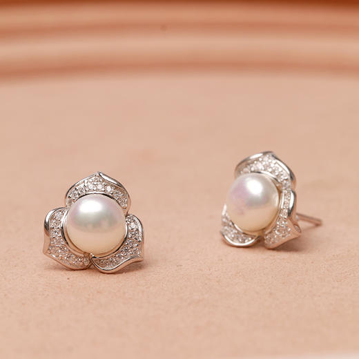 美裕 银925淡水珍珠耳钉7-8mm白 107232 商品图3