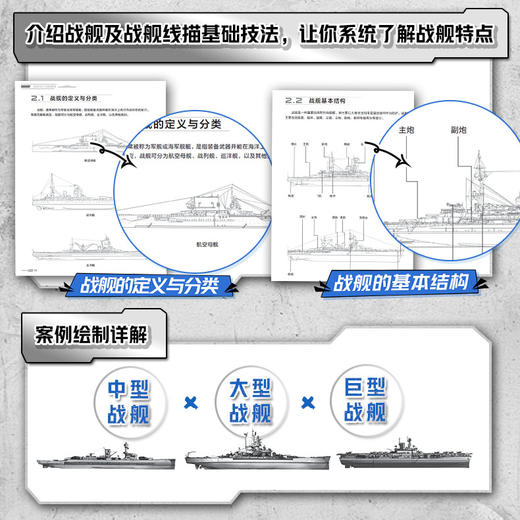 武器线描手绘教程 战舰篇 航母战舰线稿描摹本航空母舰艇海军船舰军事武器素描儿童男孩武器线描手绘教程描线本控笔铅笔画画素材 商品图2