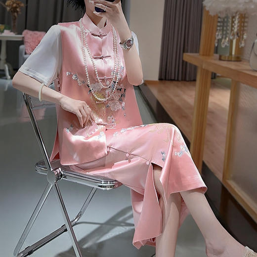 KDS-2306醋酸马甲+半裙中式国风两件套套装中国风刺绣南油女装秋 商品图3