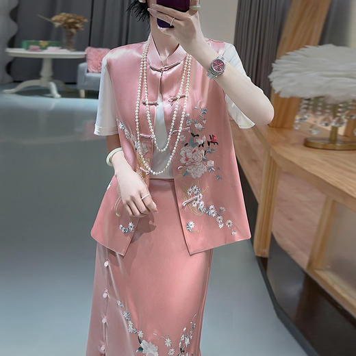 KDS-2306醋酸马甲+半裙中式国风两件套套装中国风刺绣南油女装秋 商品图1