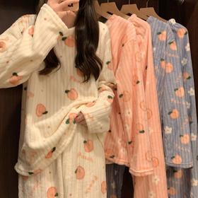 【甜美可爱！珊瑚绒暖暖家居服套装】秋冬款月牙加厚家居服可爱睡衣，时尚大码睡衣睡裤两件套！可爱舒适家居服