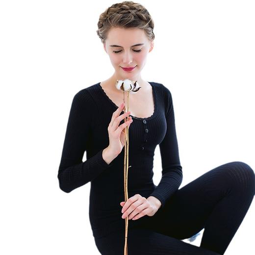 【显瘦竖纹！可外穿的秋衣套装】秋冬女士无缝保暖内衣套装可外穿紧身打底衫蕾丝花边显瘦秋衣秋裤 商品图4