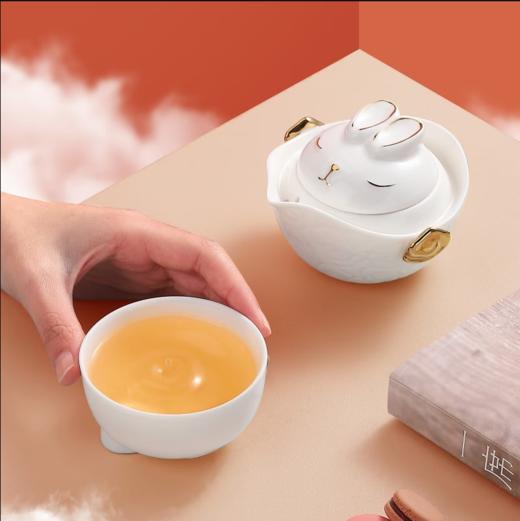 知勤堂兔年陶瓷便携 羊脂玉瓷精致小众伴手礼定制礼品 茶杯茶具白色 商品图2
