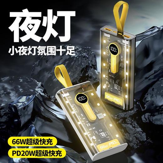 66W超级快充电宝10000mAh夜灯数显朋克风透明20000大容量移动电源 商品图1