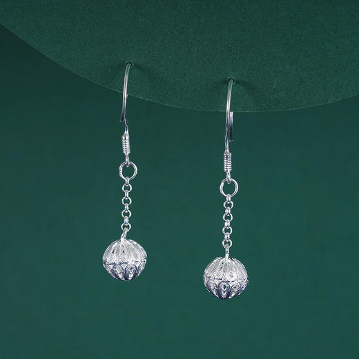 子佩集S990银吊球耳环【QBEH036】花丝球球2309 商品图1