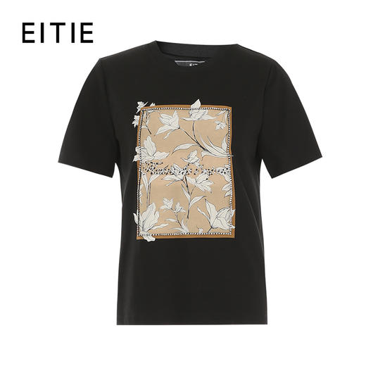 EITIE爱特爱秋季新款时尚百搭打底舒适圆领印花T恤女7502202 商品图5