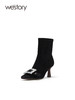 westory2023秋季新品细跟方头短筒袜靴水钻方扣弹力瘦瘦单靴W23DS82731 商品缩略图0