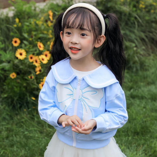 贝贝怡童装女童海军风娃娃领外套春秋新款蝴蝶结印花甜美上衣233S3262 商品图1