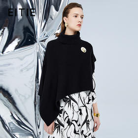 EITIE爱特爱冬季新款时尚纯色立领斗篷针织衫女上衣套头针织衫7501209