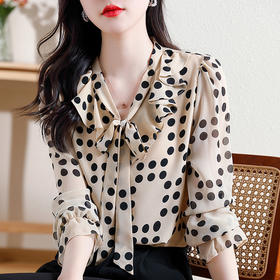 秋季雪纺波点衬衫，长袖新款飘带衬衣减龄漂亮洋气小衫上衣KQL-C20N166
