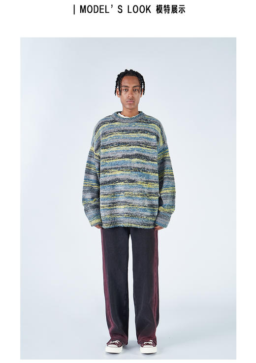 2303-GKRK 23年秋冬新品油画彩虹色渐变美式高街复古宽松圆领针织毛衣 商品图1